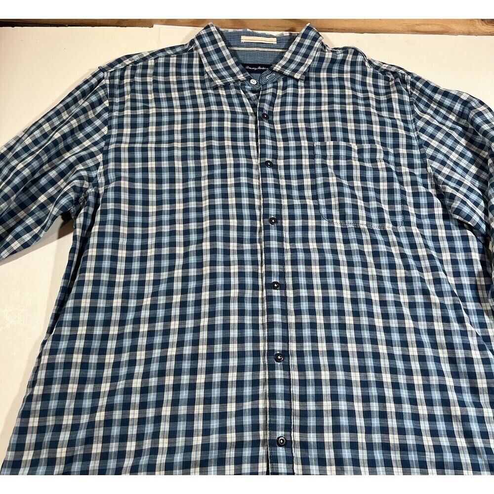 Tommy Bahama 100% Cotton Blue White Plaid Long Sleeve Button Down Shirt Men's XL - Picture 5 of 10